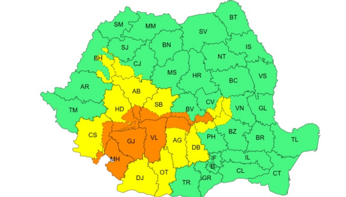 România se confruntă cu ploi abundente și vânt puternic de vineri până sâmbătă
