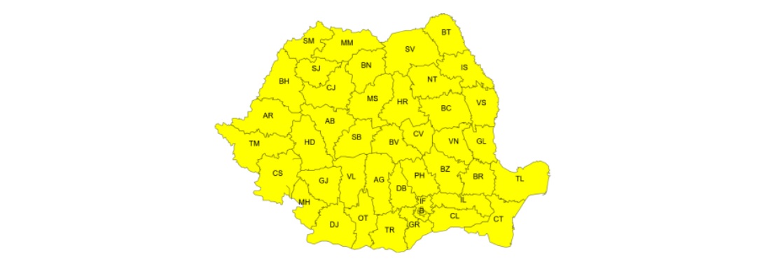 Cod galben de vânt puternic afectează toată România luni