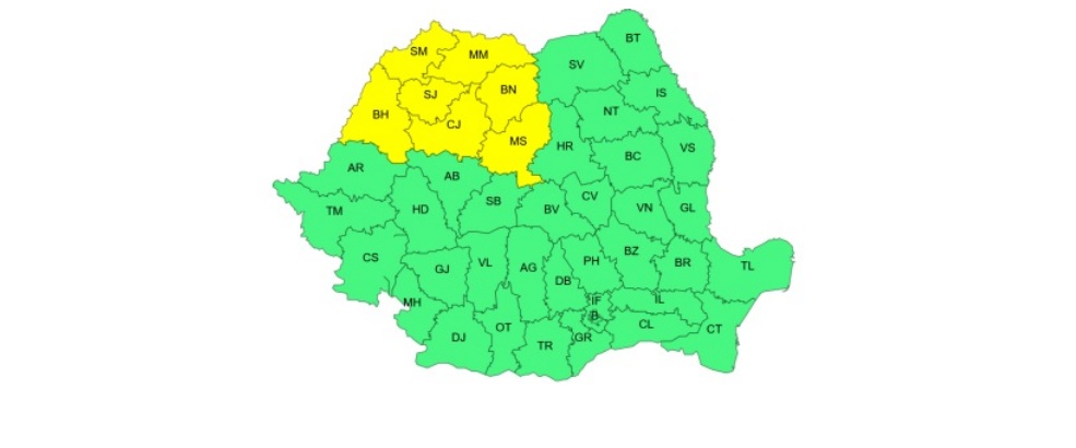 ANM a emis cod galben pentru furtuni cu vijelii în nordul țării astăzi și pentru temperaturi de 36 de grade în sud mâine. Foto: captură ANM