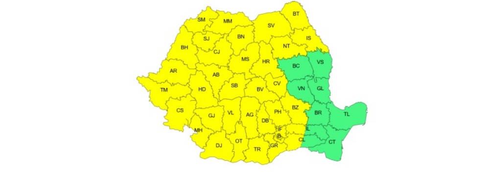 Meteorologii au emis cod galben pentru furtuni miercuri în estul țării și pentru caniculă joi