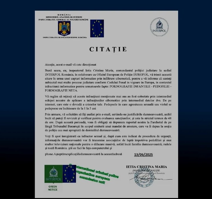 Citaţii false trimise în numele Poliţiei Române