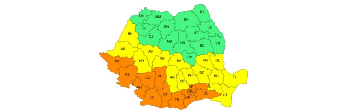 Zece județe și Capitala vor fi joi și vineri sub cod portocaliu de caniculă