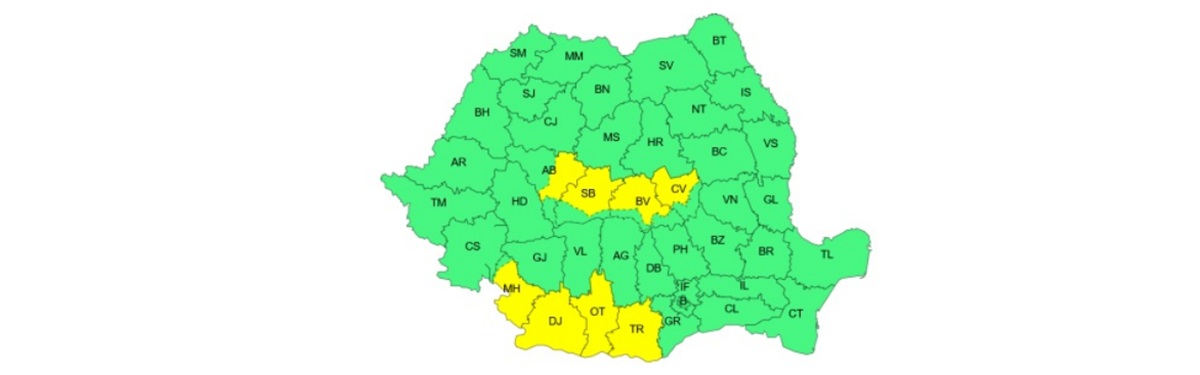 Meteorologii au emis Cod galben de vânt pentru opt județe până joi seara. Foto: captură ANM