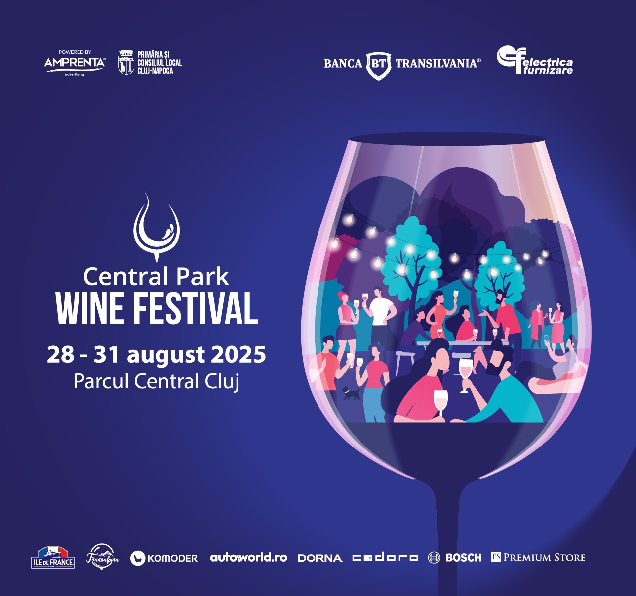 Central Park Wine Festival are loc în perioada 28 – 31 august 2025 în Parcul Central „Simion Bărnuțiu” din Cluj-Napoca
