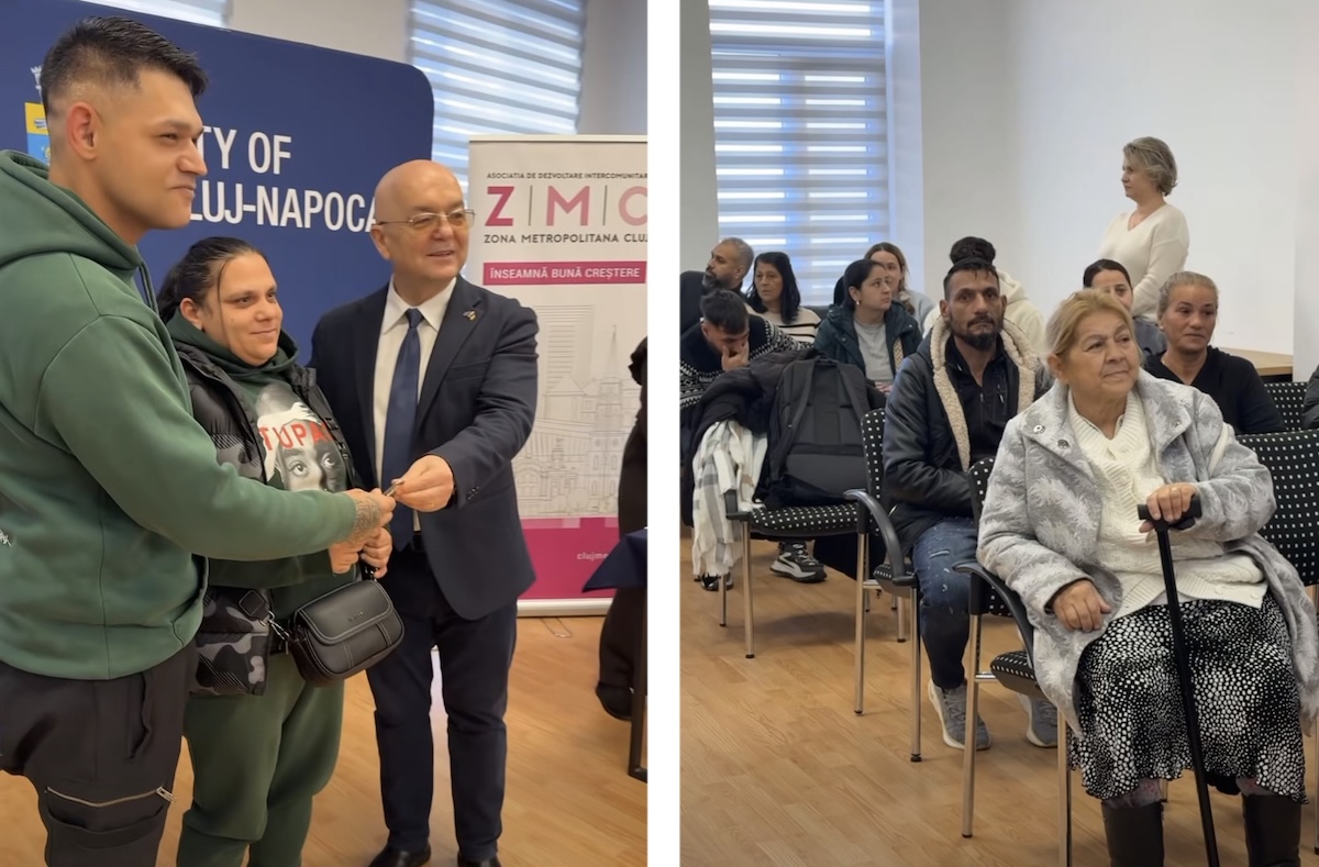 Zece familii cu venituri reduse din Cluj s-au mutat în locuințe noi înainte de noaptea dintre ani | Foto: Captură video Facebook