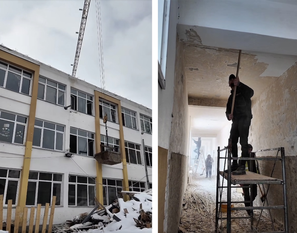 Lucrările continuă și pe timp de iarnă la Școala „Ion Creangă” din Cluj-Napoca | Foto: Captură video Facebook