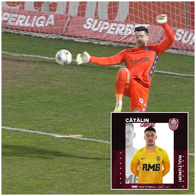 Cătălin Căbuz a greșit flagrant la golul marcat de Universitatea Cluj / Foto: colaj Prima Sport/ CFR 1907 Cluj Facebook