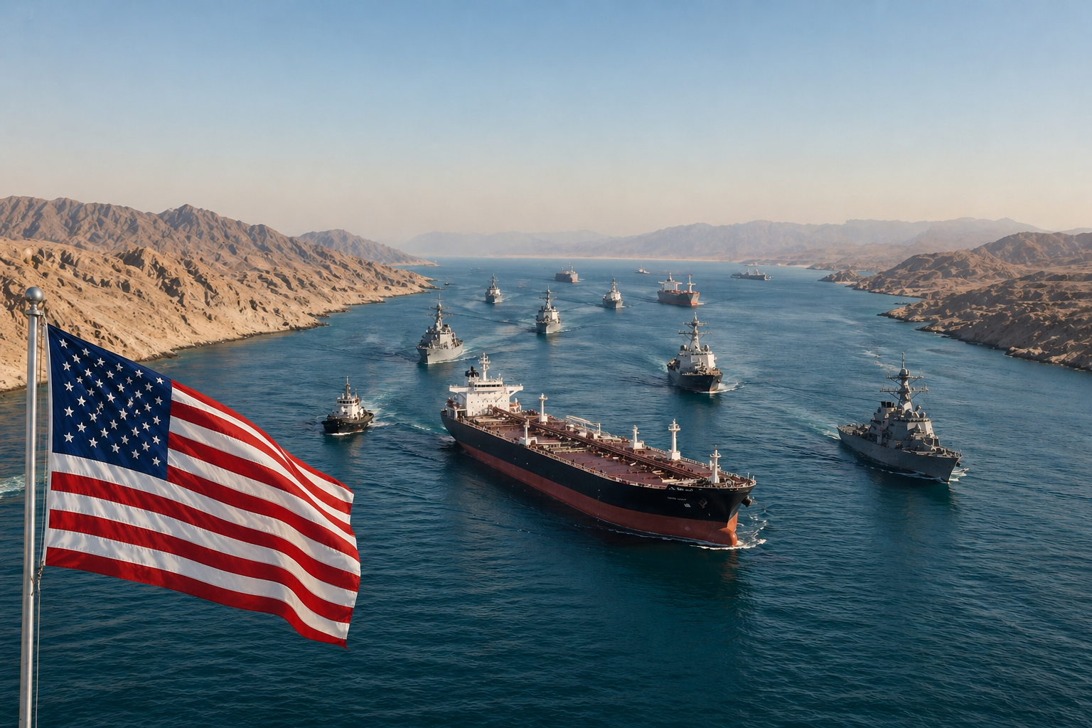 „Proiectul Libertate”: Trump anunță că marina americană va escorta navele blocate în Strâmtoarea Ormuz|Imagine generată cu ajutorul AI