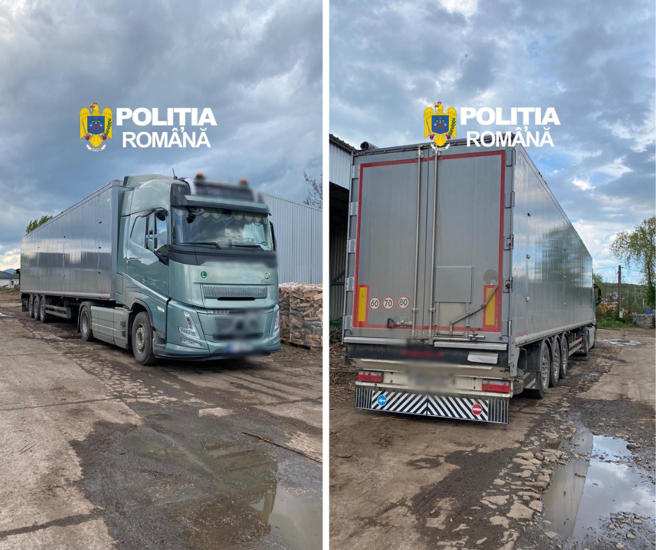 Transport ilegal de lemne descoperit la Cluj. Polițiștii au confiscat un ansamblu auto de 190.000 de euro / Foto: IPJ Cluj
