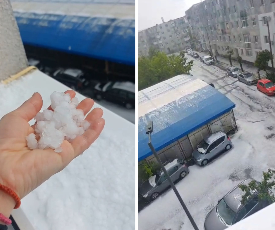 Iarnă-n primăvară la Gherla. Grindina din timpul furtunii a transformat străzile în alb / Foto: monitorulcj.ro