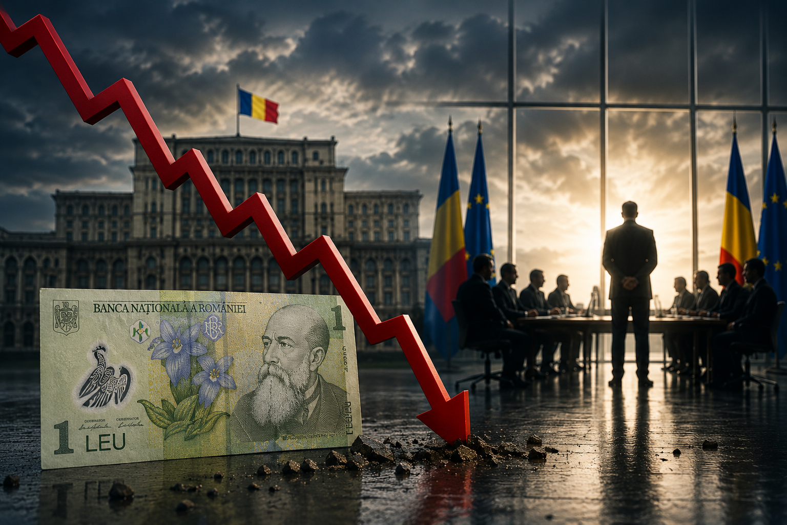 Analiștii estimează că presiunea pe leu se va atenua pe măsură ce situația politică se stabilizează. Orice prelungire a blocajului politic ar menține la cote ridicate costurile de împrumut ale statului. | Imagine generată cu ajutorul AI