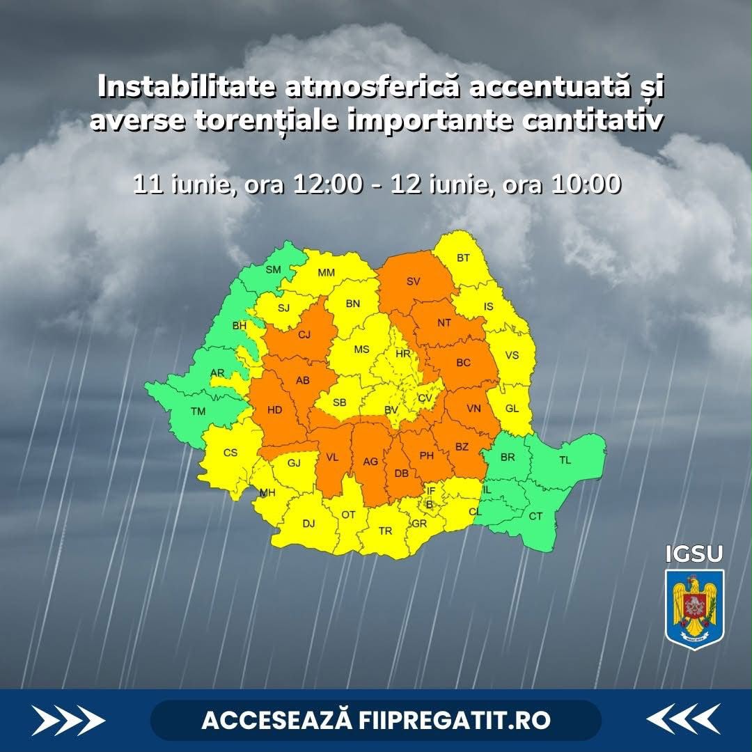 Potrivit mesajului transmis de Inspectoratul pentru Situații de Urgență Cluj