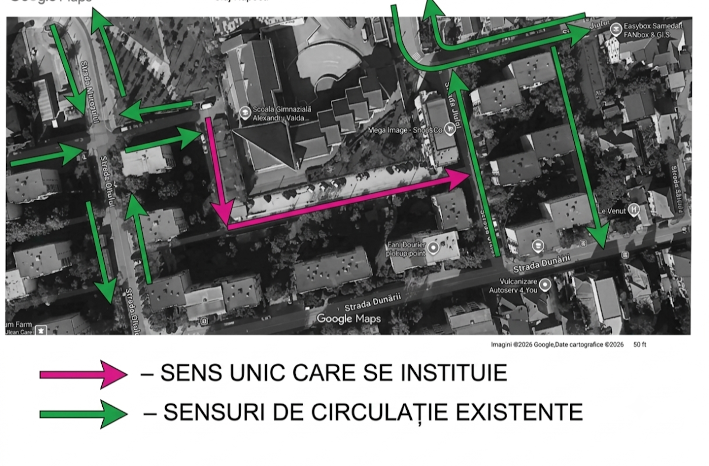 Sens unic de circulație pe aleea auto care face legătura între strada Oltului și strada Jiului | Foto: Primăria Cluj-Napoca
