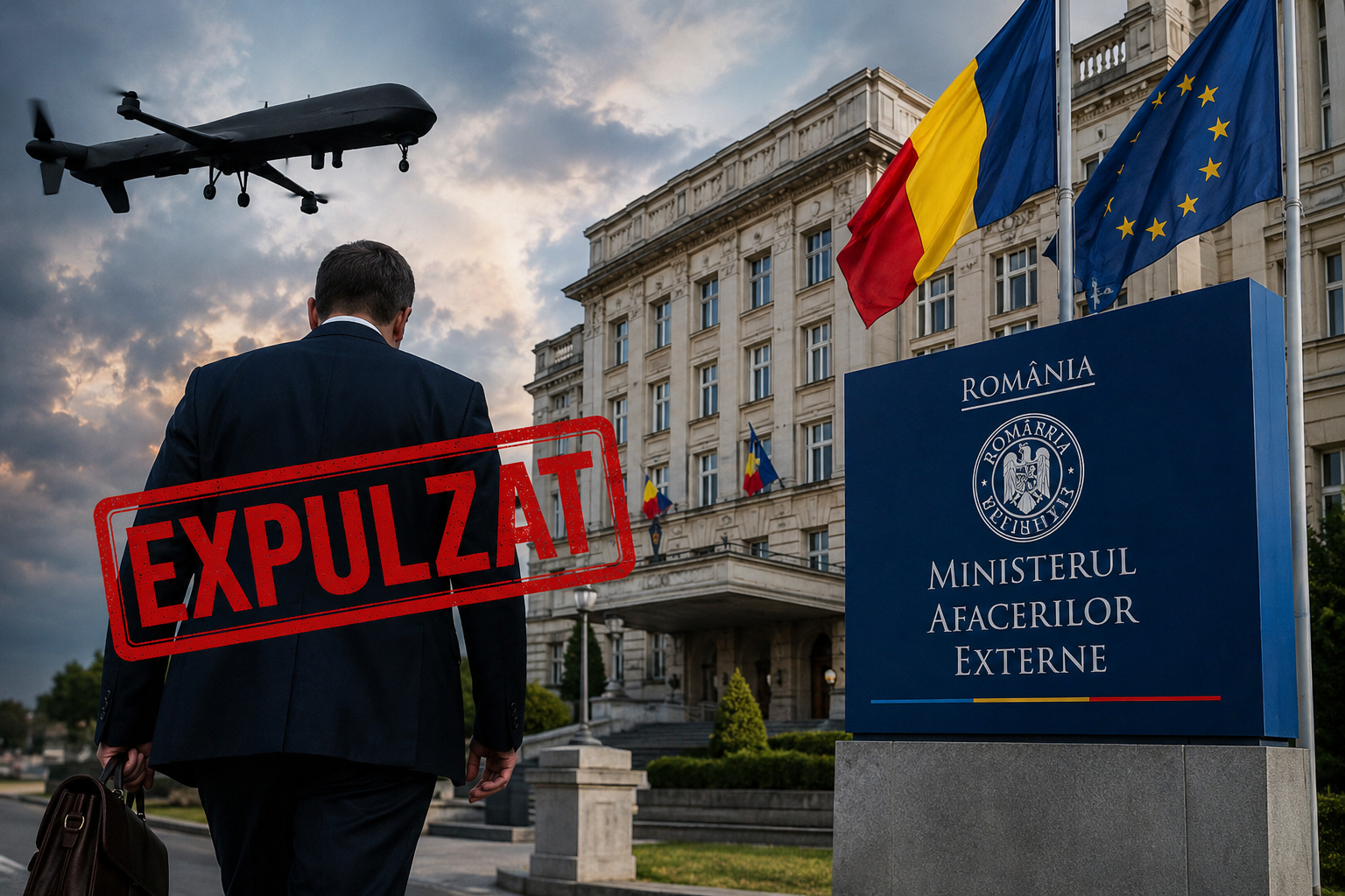Ministerul Afacerilor Externe a anunțat expulzarea unui membru al misiunii diplomatice a Federației Ruse la București. | Imagine generată cu ajutorul AI