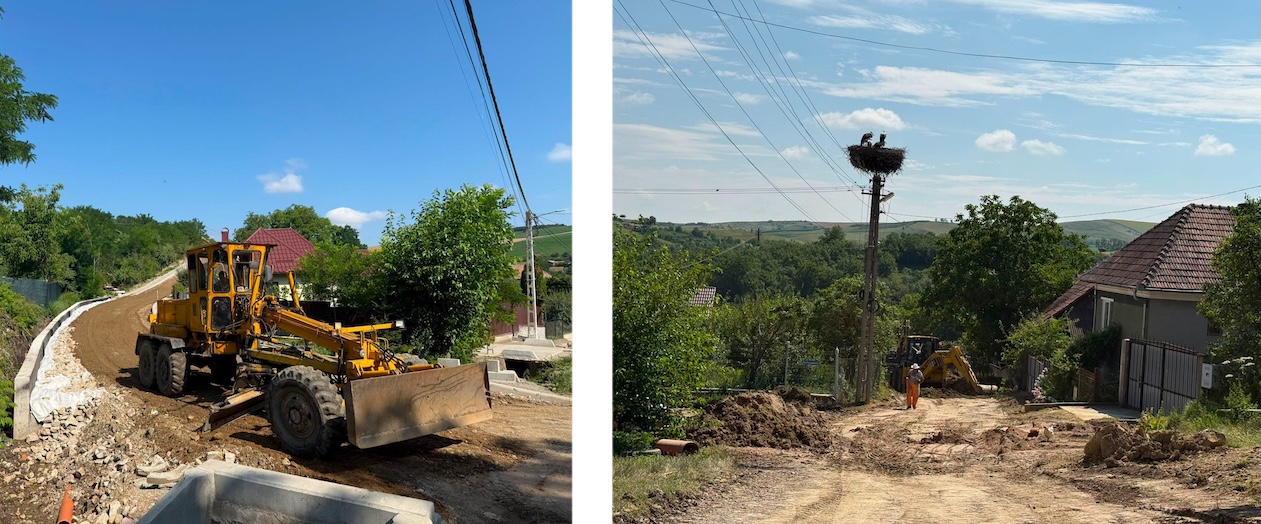 Avansează lucrările de asfaltare pe străzile Cloșca (stânga) și Ion Creangă (dreapta) din satul Pata