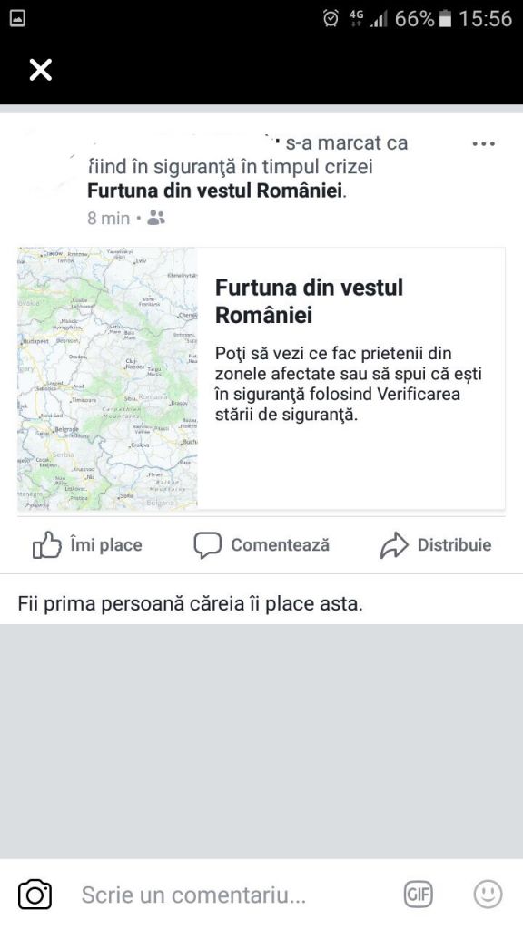 Facebook a activat aplicația pentru verificarea stării de siguranță după furtuna de ieri