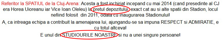 Într-un text scris pe cluj-am.ro Avram recunoaşte că la Cluj Arena are un studio TV