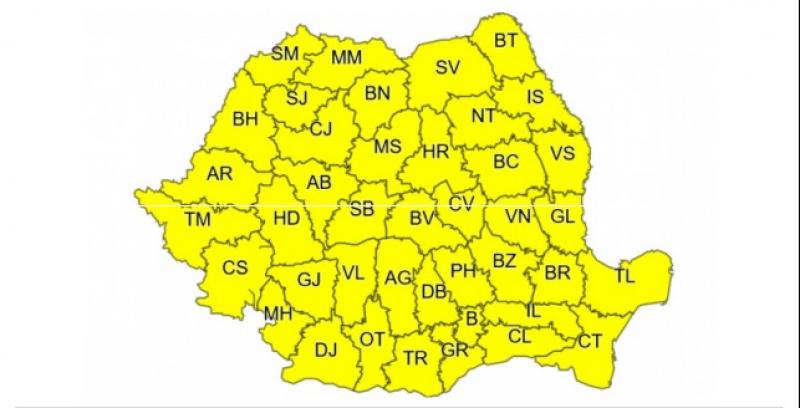 Cod Galben de ploi torențiale și vijelii