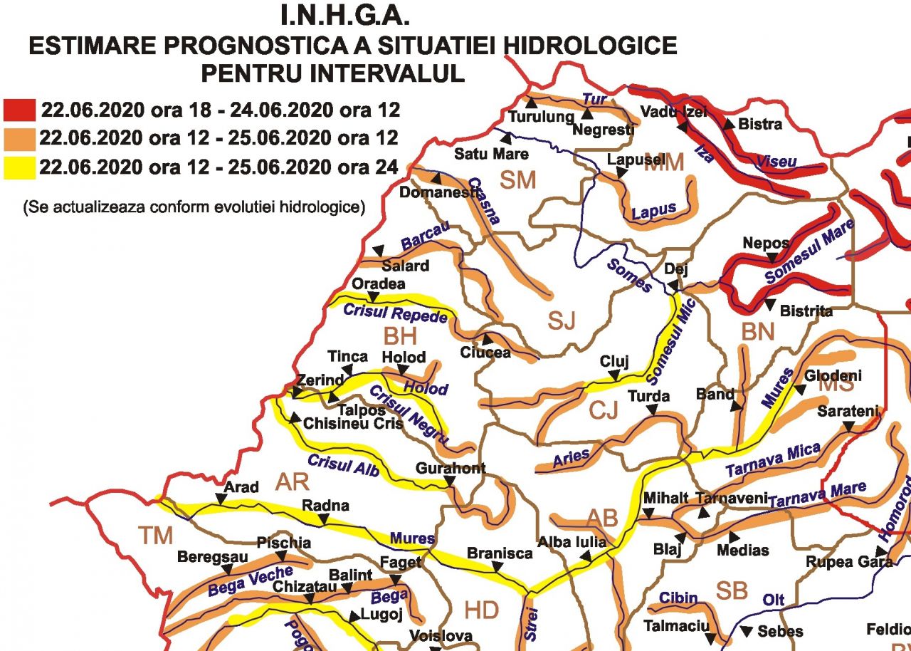 Risc major de VIITURI la Cluj. COD PORTOCALIU de inundații până joi