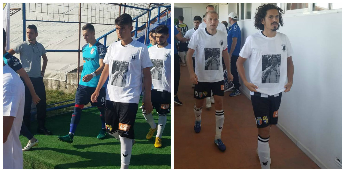 Fotbaliștii U Cluj au intrat pe teren cu tricouri imprimate cu chipul maestrului Dumitru Fărcaș
