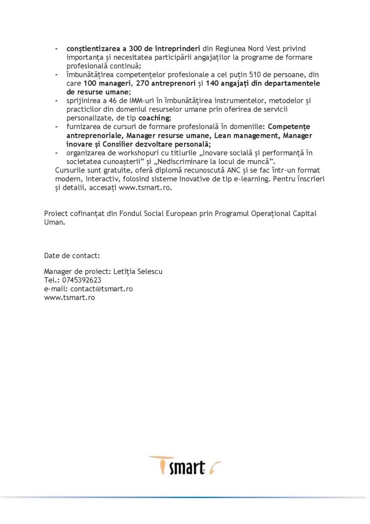 Anunț eveniment de conștientizare – FC- Formarea continuă, cheia pentru întărirea competitivității, îmbunătățirea gradului de adaptabilitate la schimbare