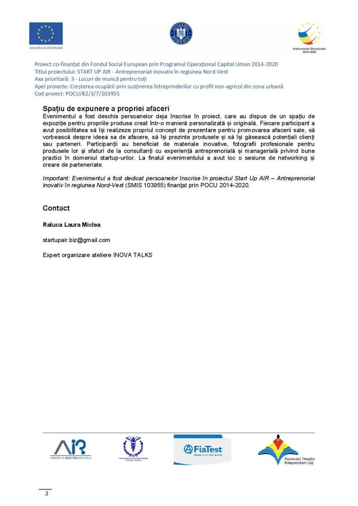 Comunicat de presă- Ultimul eveniment INOVA TALKS despre inovare în afaceri