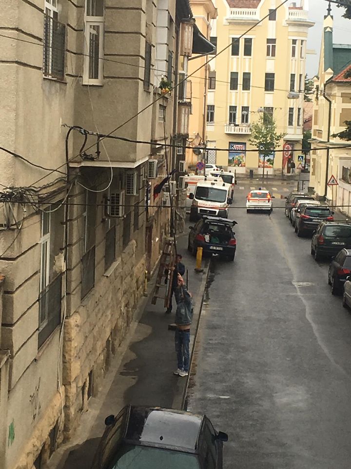 POZA ZILEI! Un bărbat îi oferă iubitei sale flori cu o prăjină