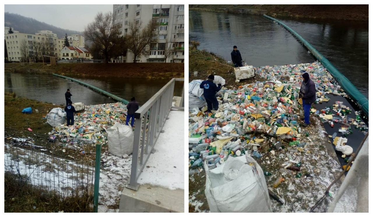 RUȘINOS! Barajul plutitor din Grigorescu abia mai face față MORMANELOR DE GUNOAIE de pe Someșul Mic