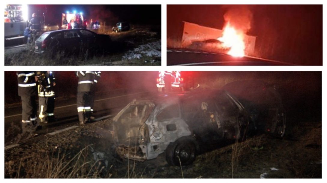 Incendiu dubios la marginea Clujului! O maşină abandonată s-a aprins din senin