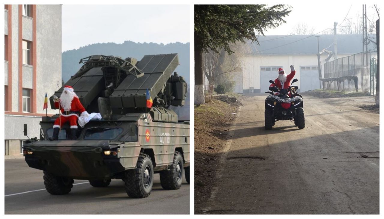 Moș Crăciun militar! Și-a făcut apariția cu o mașină de luptă în garnizoana Cluj-Napoca