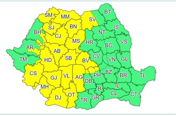 ALERTĂ METEO. Cod galben de ploi torenţiale în județul Cluj