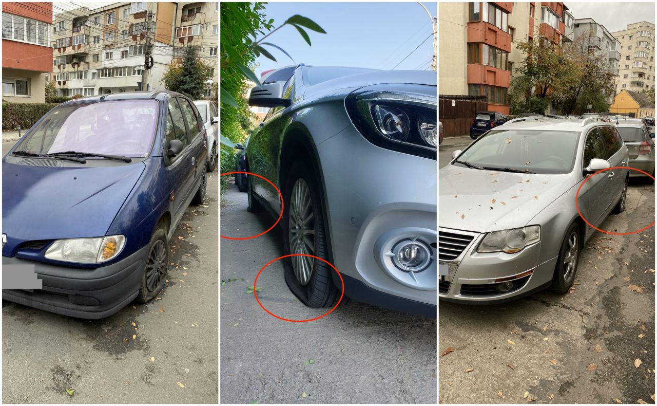 Vandalii își fac veacul pe Gorunului! Mașini cu roțile tăiate