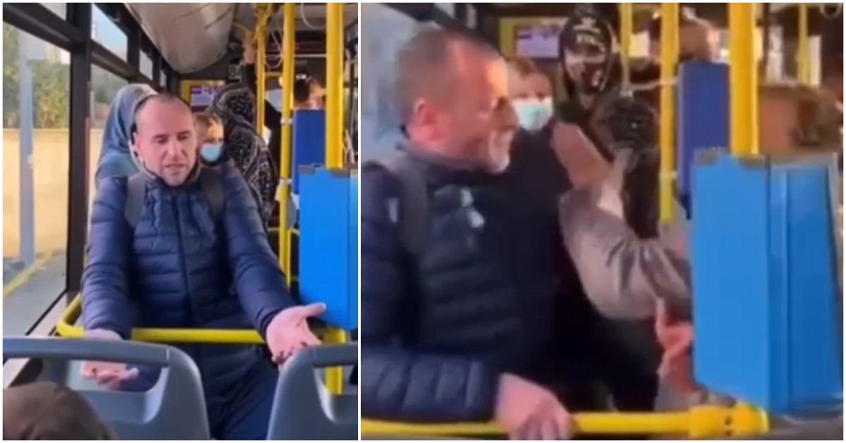 pălmuit de o femeie pentru că nu poartă mască în autobuz